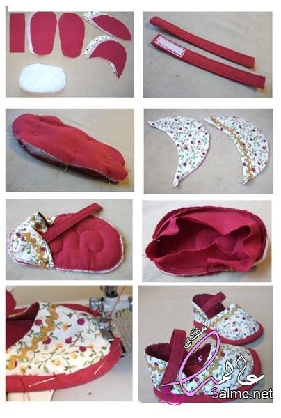 عمل لكلوك من بواقي القماش،حذاء بالجوخ للاطفال،طريقة خياطة حذاء شتوي للأطفال 3almik.com_16_20_159